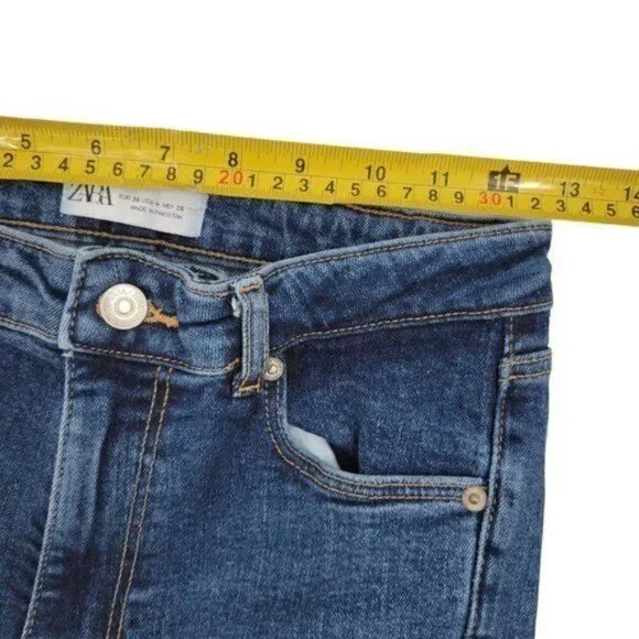 Zara  Medium Blue Fray Split Hem Jeans - Picture 8 of 10